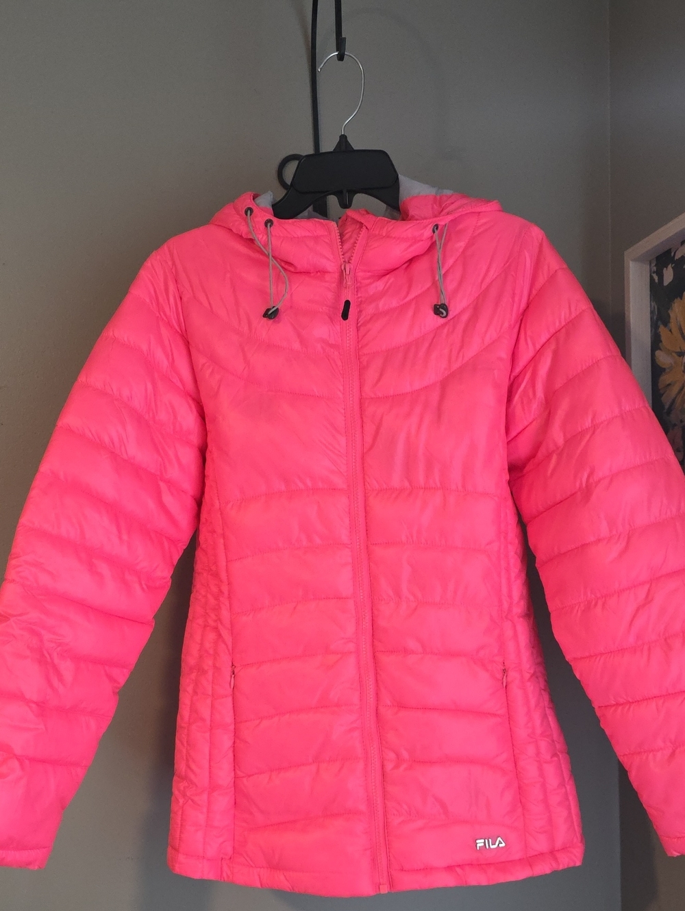 Fila Women's Hot Pink Hooded Quilted Puffer Jacket Size Small